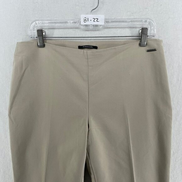 Tahari Pants Women's Sz 8 Ivory Cream Mid-Rise Slim Tapered Flat Front Stretch - Picture 11 of 11